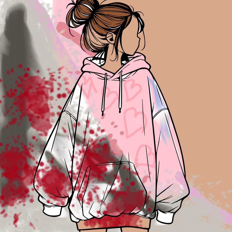 realistic girl with a oversized sweatshirt on and a bun