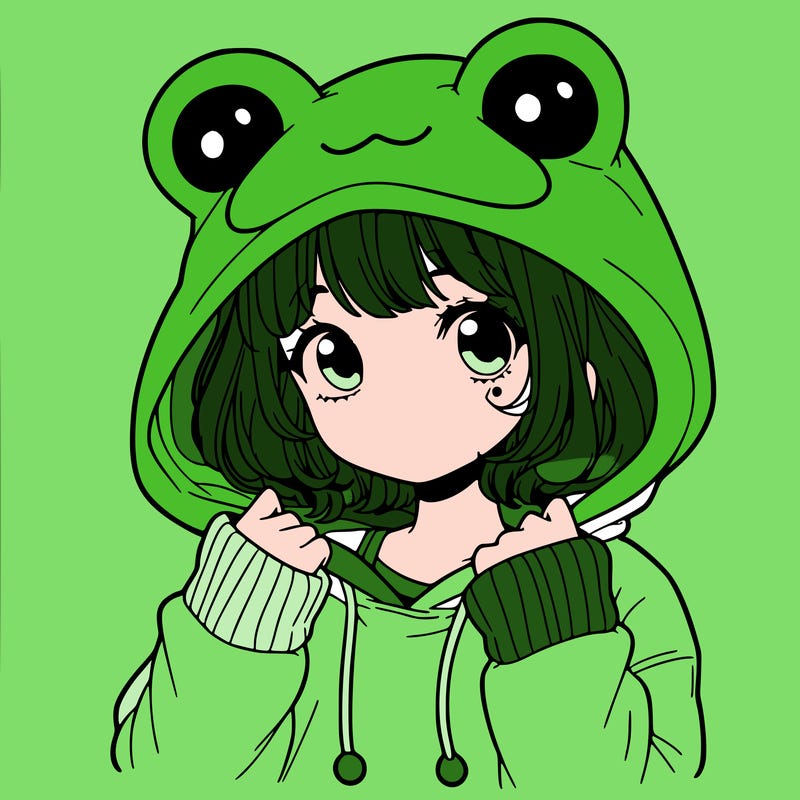 a cute teenage girl wearing a frog hoodie