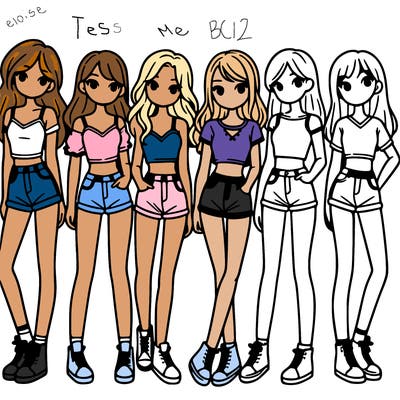 a group of girls wearing crop tops and shorts