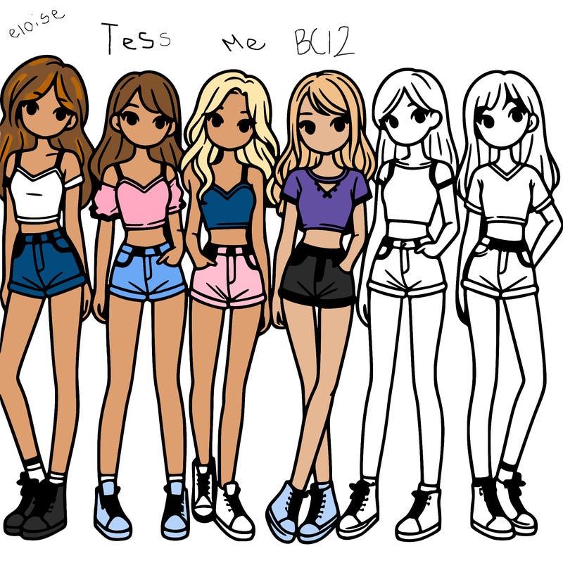 a group of girls wearing crop tops and shorts