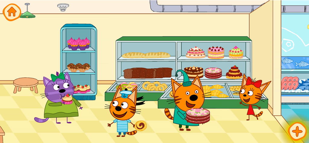 Kid-E-Cats: Shopping Centre - Kid-E-Cats characters in a colorful bakery filled with cakes and pastries
