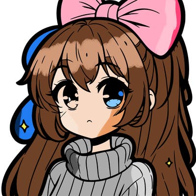 anime girl with hairbow wearing a turtleneck