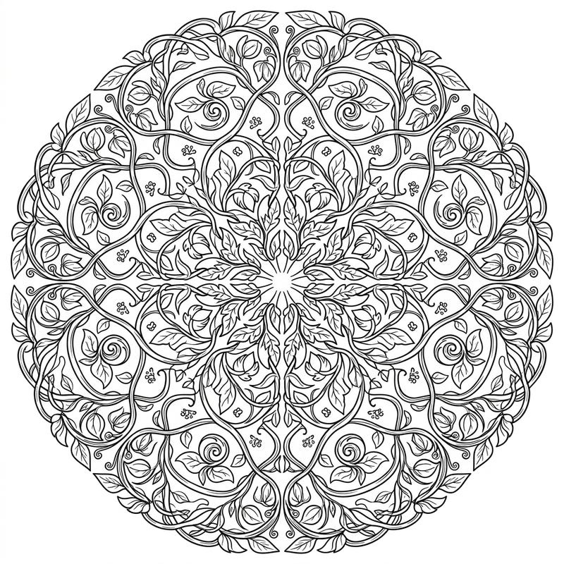 Immerse yourself in the captivating beauty of nature with this intricate Vine & Tendril Mandala coloring page. Designed for mindful adults and teens, this botanical pattern offers a soothing escape to unleash your creativity.