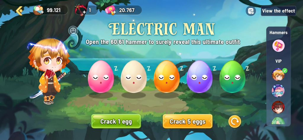 Ba Bich Game - Electric Man event screen in Ba Bich Game showing five colored eggs and reward options