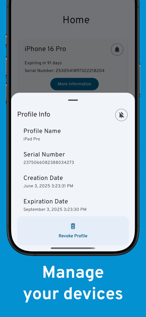easyroam - Easyroam app screenshot showing the profile information and device management interface for eduroam WiFi certificates.