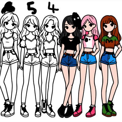 a group of girls wearing crop tops and shorts