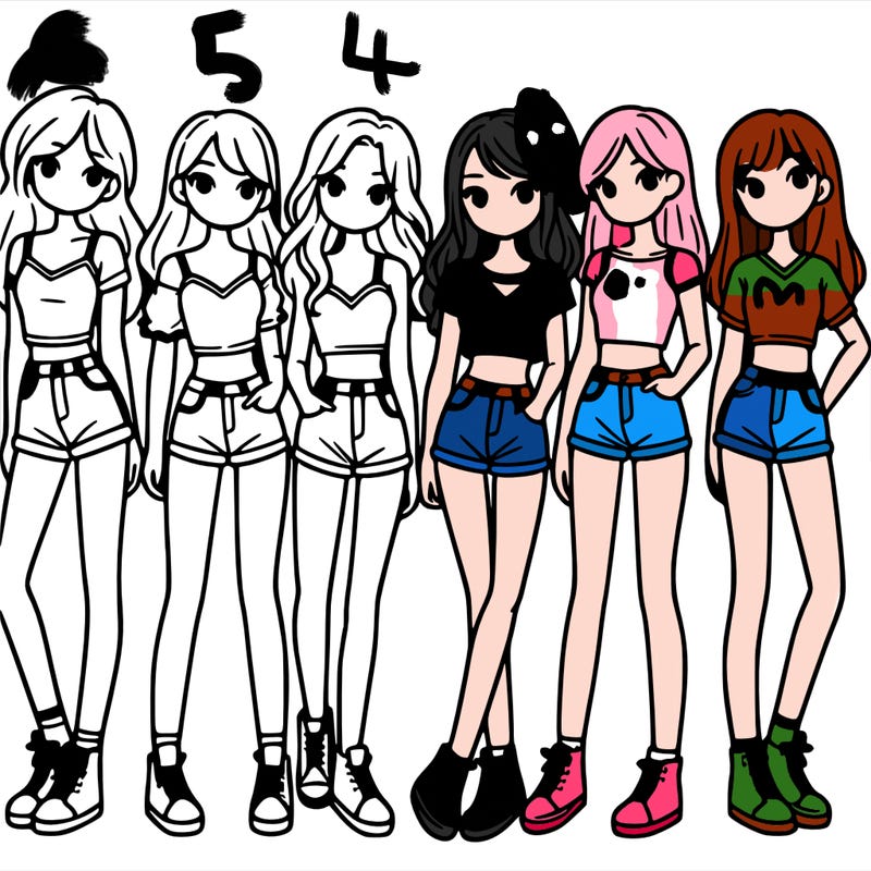 a group of girls wearing crop tops and shorts