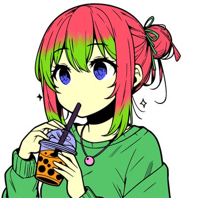 manga character drinking boba