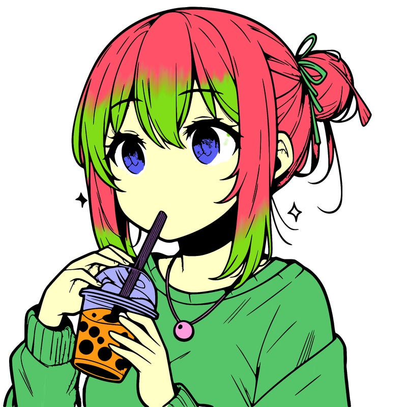 manga character drinking boba