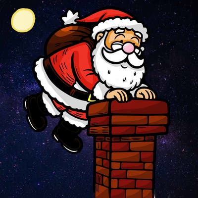 santa climbing down a chimney
