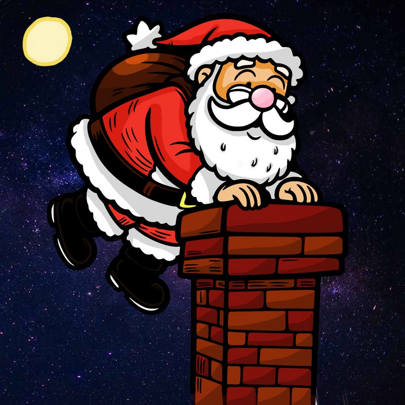 santa climbing down a chimney