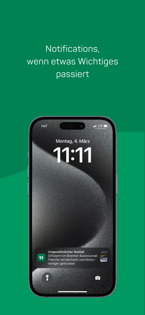 tt.com - iPhone lock screen showing a breaking news push notification from the tt.com app