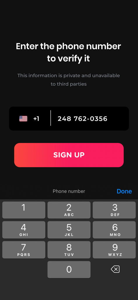 Family Locator - Find My Phone - Pantalla de registro para la app Localizador Familiar mostrando el campo de verificación de número de teléfono