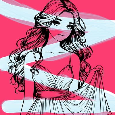 realistic girl in flowy silky prom dress