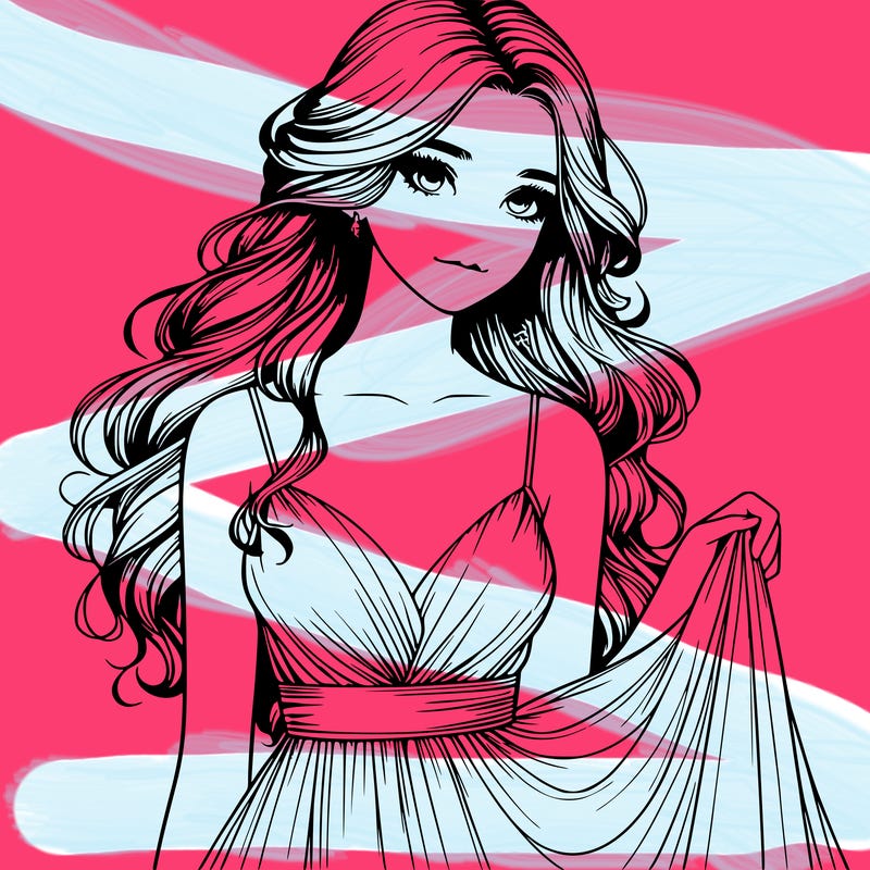 realistic girl in flowy silky prom dress