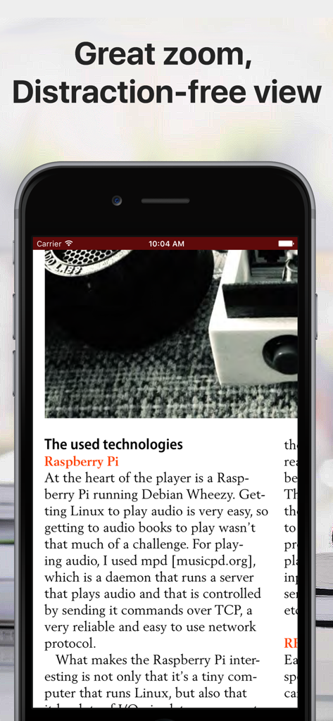 iPhone screen displaying a PDF document in distraction-free reader mode with a clean interface.