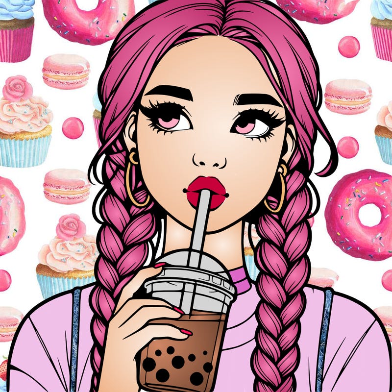 realistic girl with braided hair drinking boba