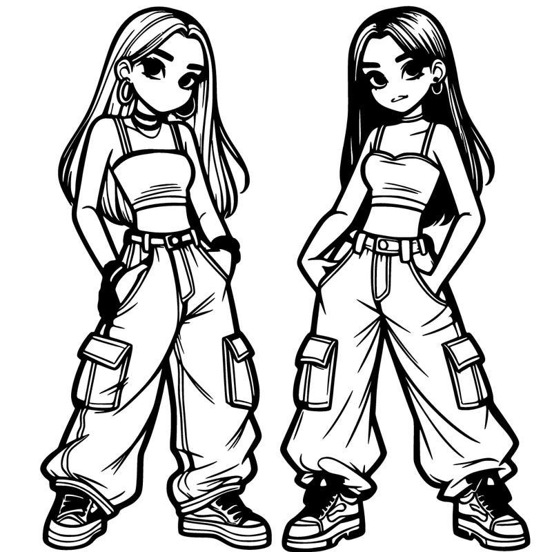 2 teen girls wearing baggy cargo jeans and crop tops
