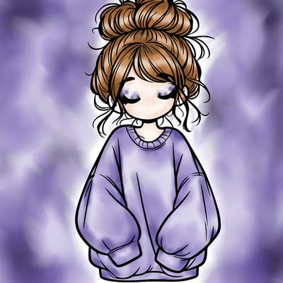 girl with baggy sweatshirt and messy bun