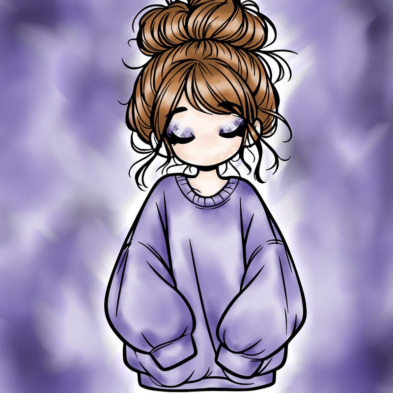 girl with baggy sweatshirt and messy bun