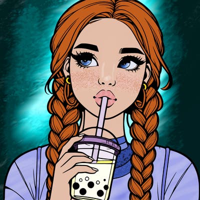 realistic girl with braided hair drinking boba