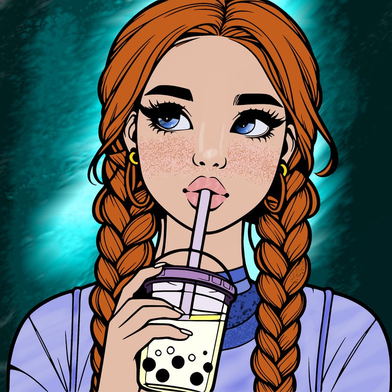 realistic girl with braided hair drinking boba