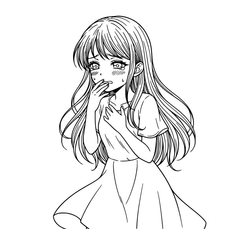 anime girl trying to hold back her tears