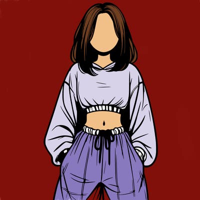 realistic girl faceless with baggy pants and a crop top