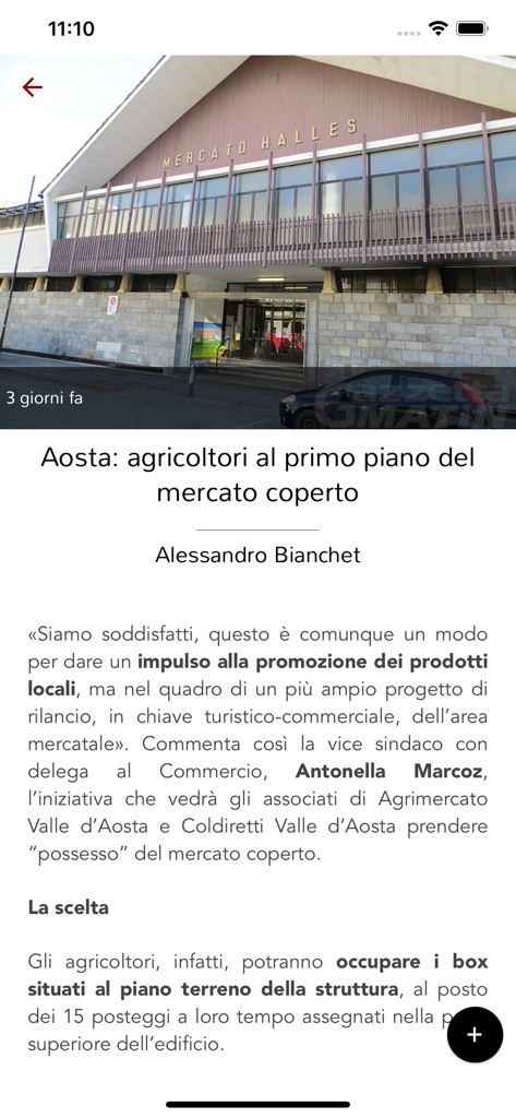 Gazzetta Matin - Valle d'Aosta - News article about the Aosta indoor market in the Gazzetta Matin app