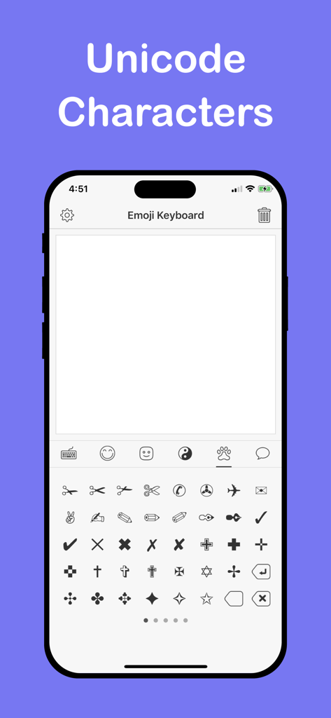 Emoji Keyboard for Texting Pro - Screenshot of the Emoji Keyboard for Texting Pro app displaying various Unicode characters and symbols.