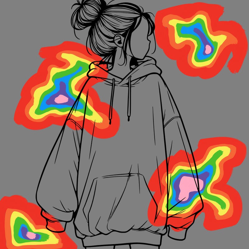 realistic girl with a oversized sweatshirt on and a bun