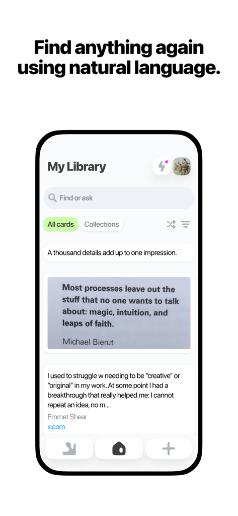 Sublime Internet - Sublime Internet app showing My Library screen with natural language search and saved content cards