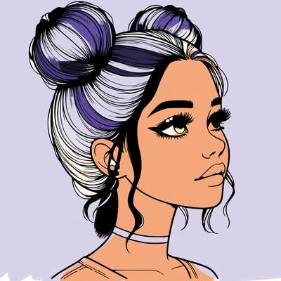 realistic girl with buns on the top of her head