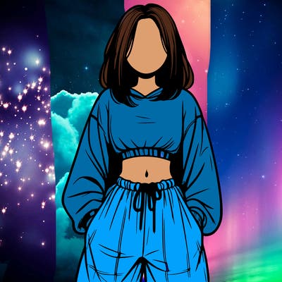 realistic girl faceless with baggy pants and a crop top