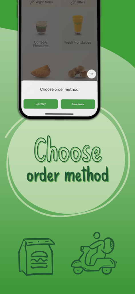Gregory’s eorder - Gregory's eorder mobile app screen showing delivery and takeaway order options