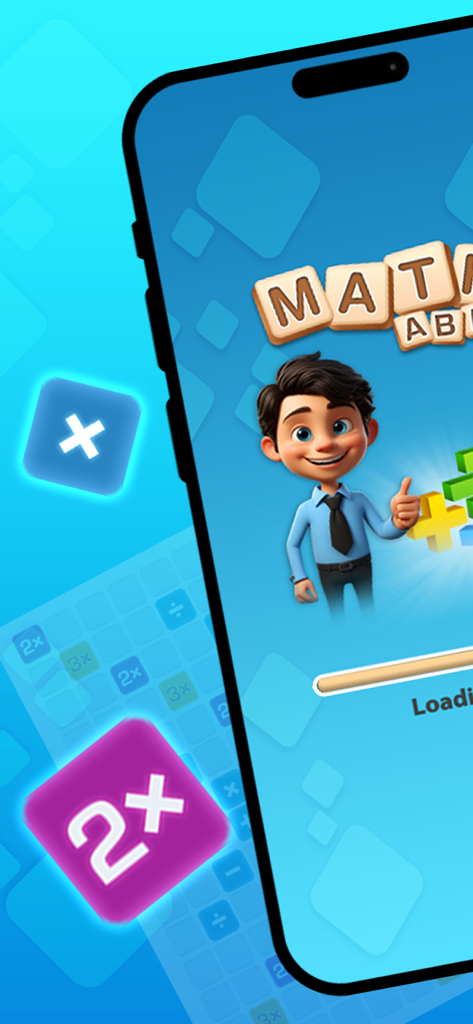 Mathable® - Mathable game loading screen with a cartoon character and colorful math tiles