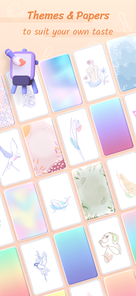 Color Notes With Lock & To Do - Una colección de fondos de notas y estilos de papel estéticos con arte lineal minimalista y gradientes coloridos