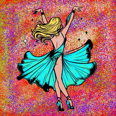 dancer dancing with a shimmery costume on realistic