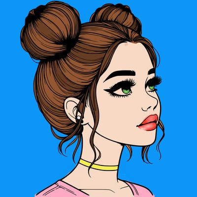 realistic girl with buns on the top of her head