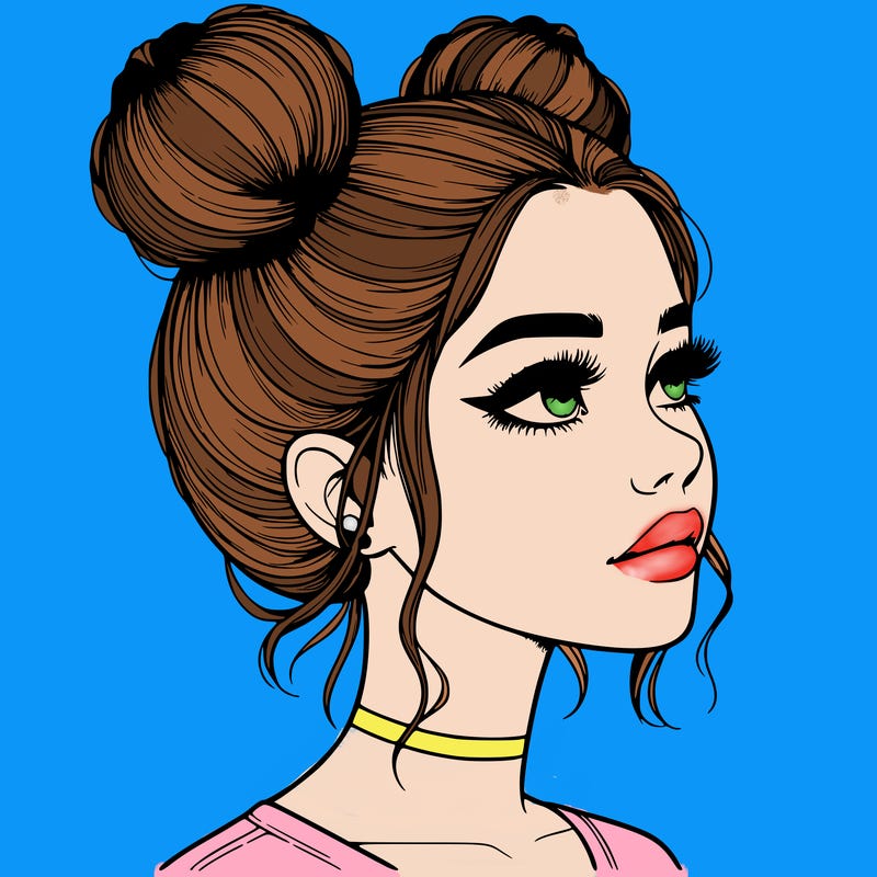 realistic girl with buns on the top of her head