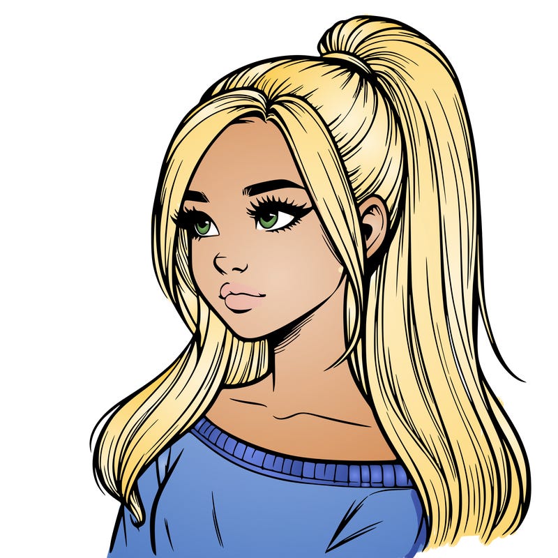 realistic girl with a high ponytail