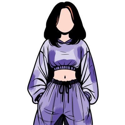 realistic girl faceless with baggy pants and a crop top
