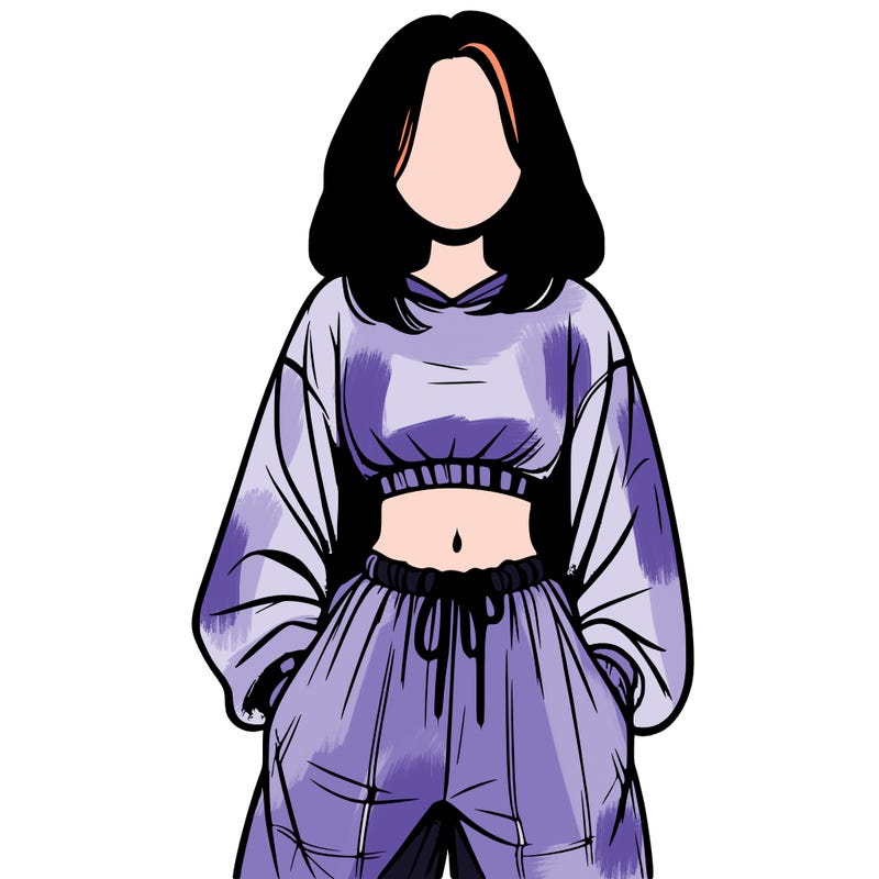 realistic girl faceless with baggy pants and a crop top