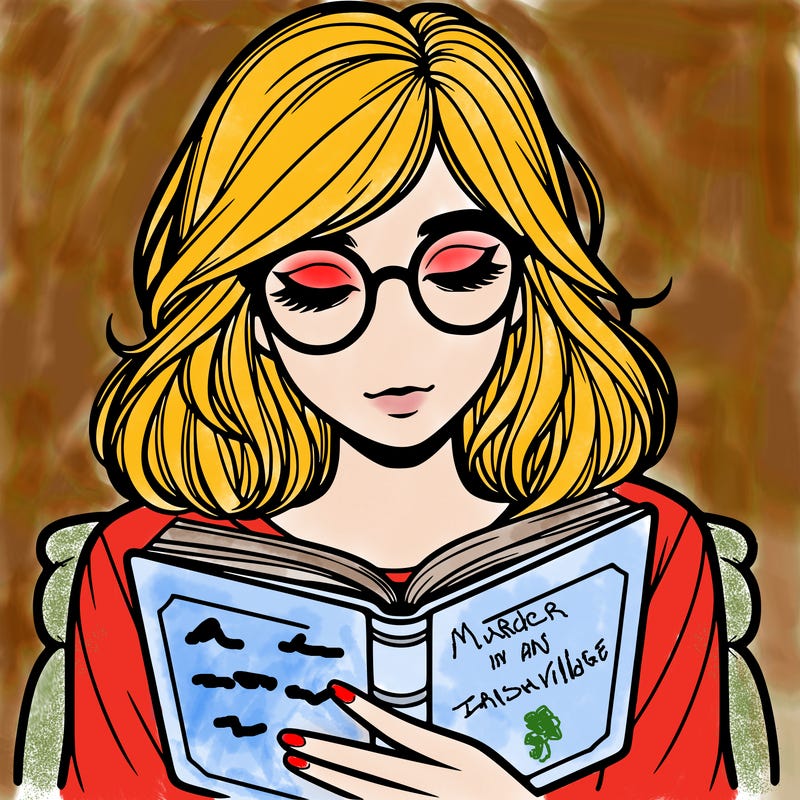 girl reading with glasses realistic