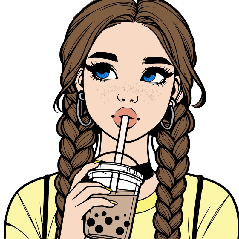 realistic girl with braided hair drinking boba