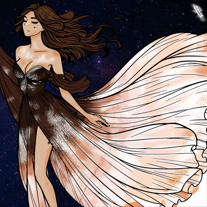 realistic woman in dress flowing the the wind