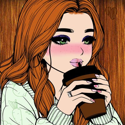 realistic girl drinking coffee