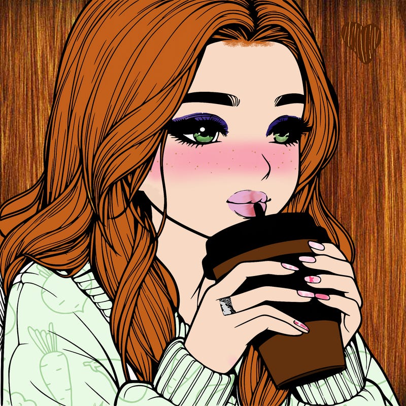 realistic girl drinking coffee
