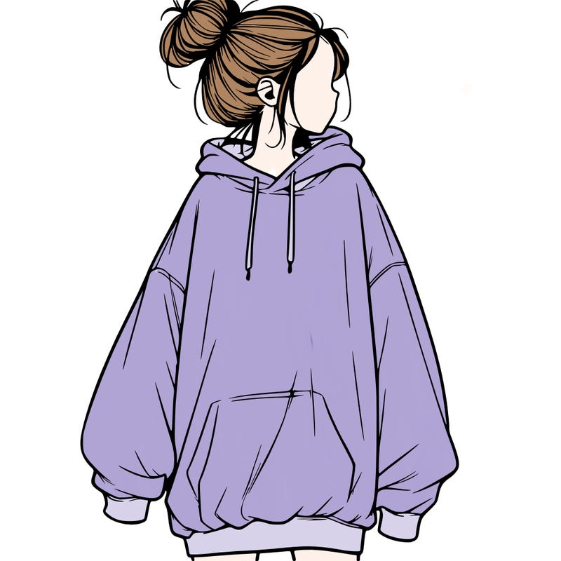 realistic girl with a oversized sweatshirt on and a bun