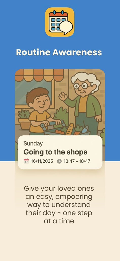 Talking Calendar App - Talking Calendar App screen showing a visual schedule event for going to the shops to support routine awareness